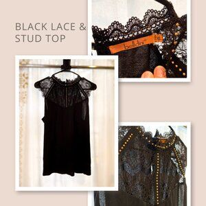 Belldini Black Lace & Stud Embellished Sleeveless Top - Size XL